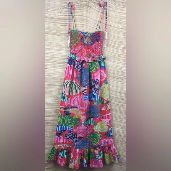 FARM RIO White Beaded Fishes Smocked Maxi Dress - Sea of Fish - Picture 4 of 11